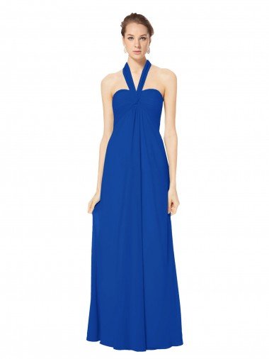 Shop Sleeveless Long Chiffon Empire Gown with Pleated Halter Straps Sydney
