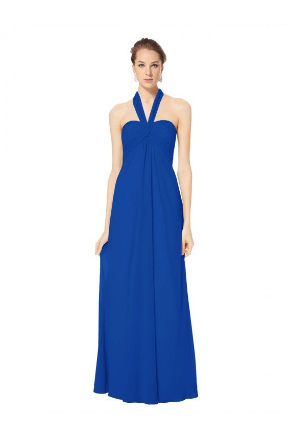 Sleeveless Long Chiffon Empire Gown with Pleated Halter Straps Sydney