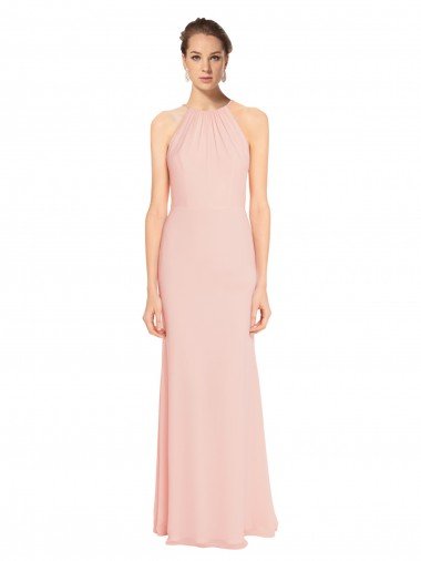Shop High Neck Long Chiffon Halter Bridesmaid Dress with Drape Chiffon Overlay Sydney