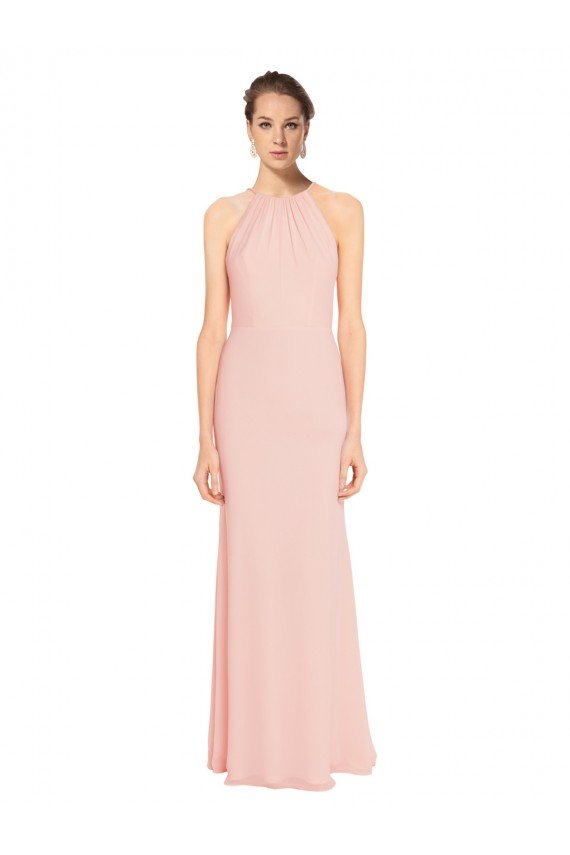Shop High Neck Long Chiffon Halter Bridesmaid Dress with Drape Chiffon Overlay Sydney