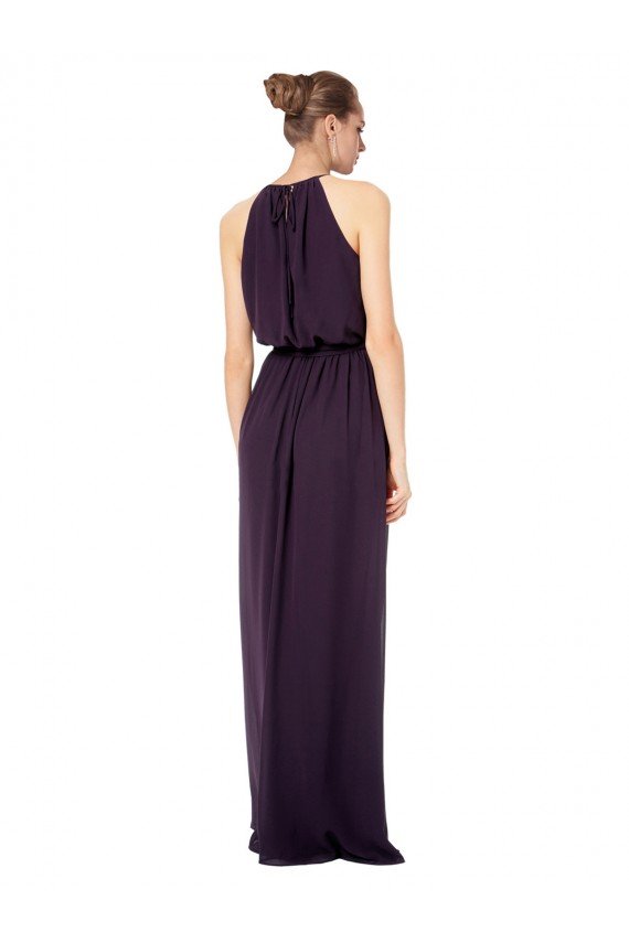 Shop High Neck Long Chiffon Halter Bridesmaid Dress with Drape Chiffon Overlay Sydney