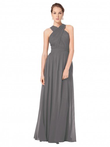 Long Chiffon Halter Bridesmaid Dress Keyhole Back Sydney