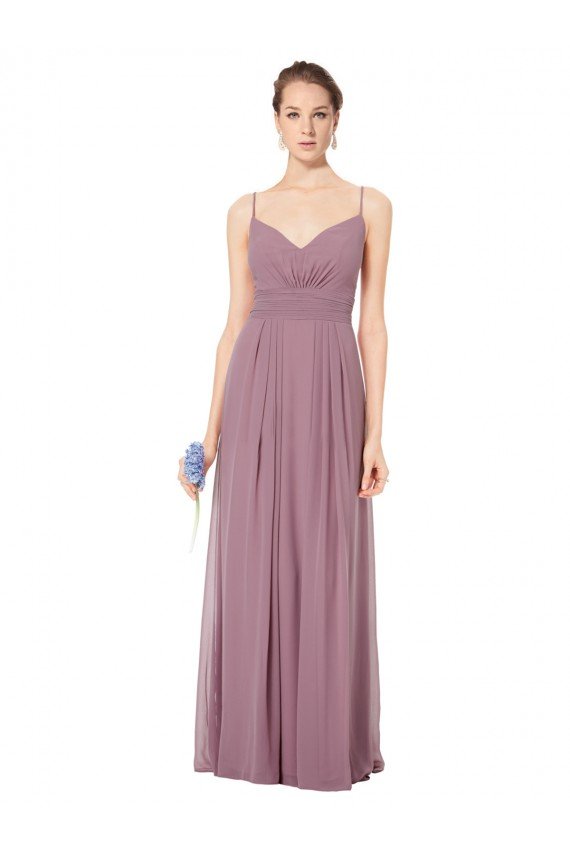 V-Neck Spaghetti Strap Open Back Long Chiffon Bridesmaid Dress Sydney