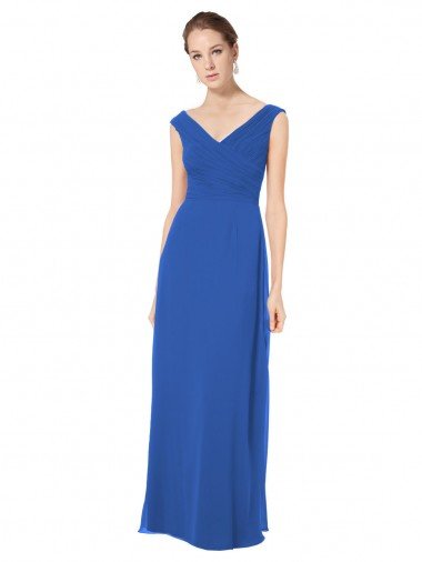 Shop Long Chiffon Strapless Bridesmaid Dress with Wide Front and Back V-Neckline Sydney