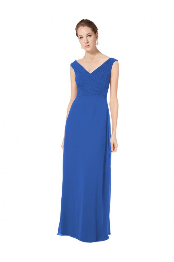 Long Chiffon Strapless Bridesmaid Dress with Wide Front and Back V-Neckline Sydney