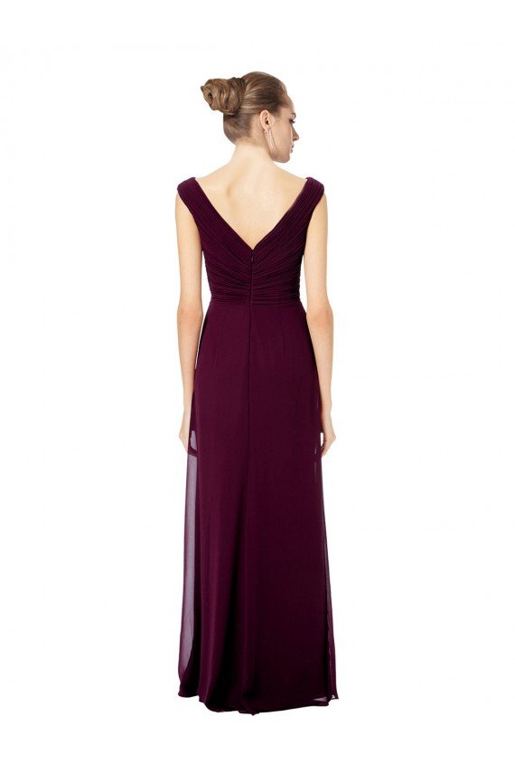 Long Chiffon Strapless Bridesmaid Dress with Wide Front and Back V-Neckline Sydney