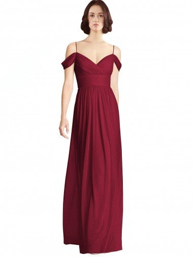 Shop Off the Shoulder Long Chiffon Bridesmaid Dress with Pleated Sleeves Sydney