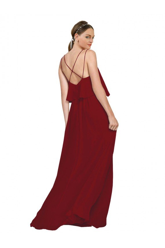 Shop Long Chiffon Bridesmaid Dress with Slim Straps and Open Back Sydney