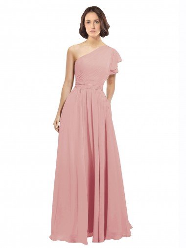 Shop Chiffon Bridesmaids Dress with One Shoulder Flounced Sleeve Sydney