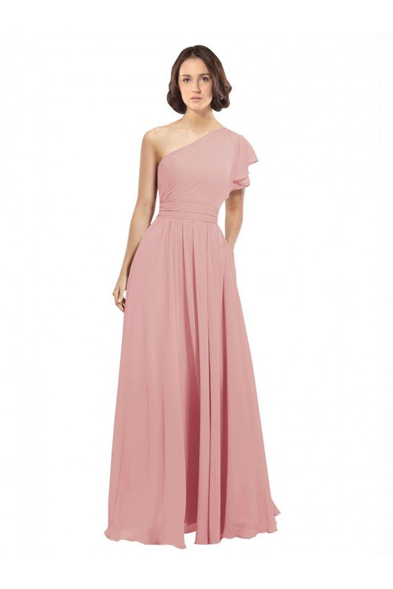 Shop Chiffon Bridesmaids Dress with One Shoulder Flounced Sleeve Sydney