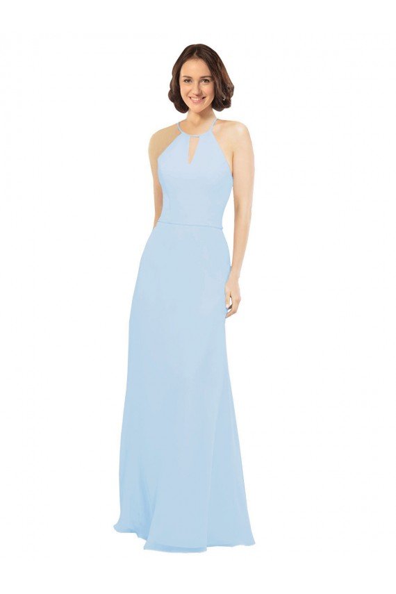 Floor Length Chiffon Bridesmaids Dress with Front Keyhole Neckline Sydney
