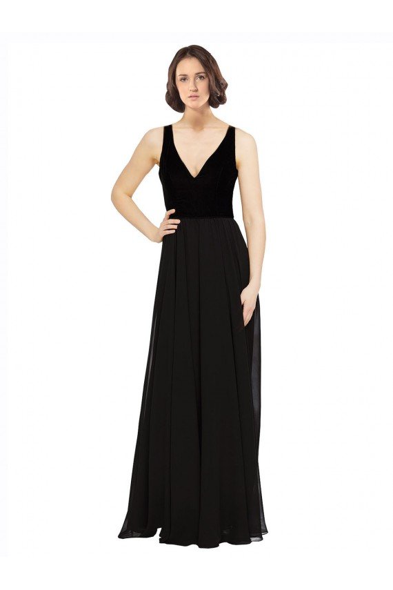 Stretch Velvet and Chiffon Bridesmaids Dress with V-Neckline Sydney