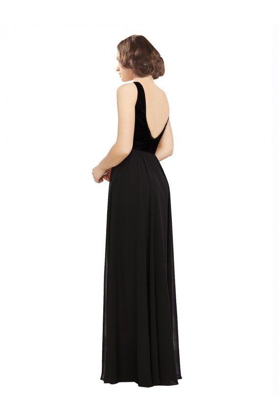 Stretch Velvet and Chiffon Bridesmaids Dress with V-Neckline Sydney