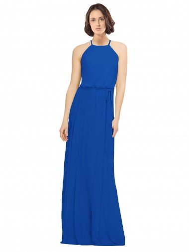 Shop Long Jewel Neckline Chiffon Bridesmaids Dress wit Chiffon Tie Sash Sydney