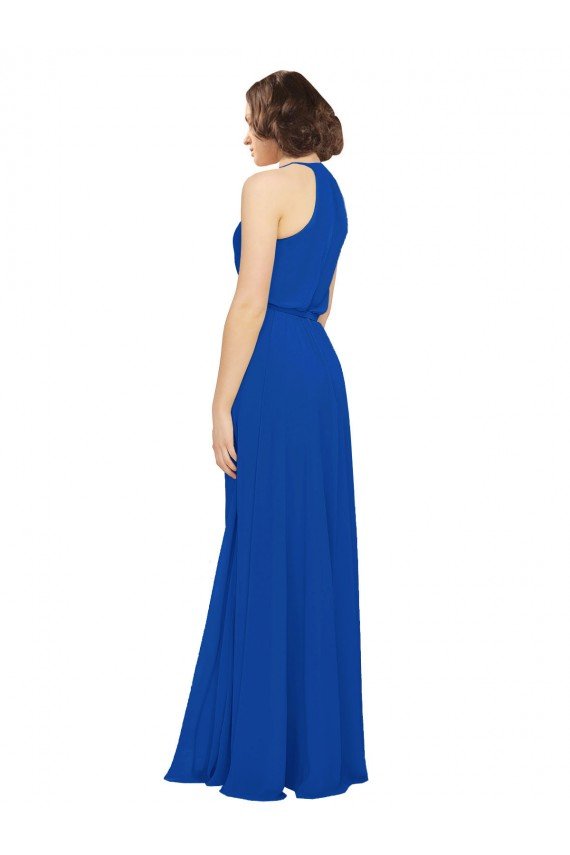 Long Jewel Neckline Chiffon Bridesmaids Dress wit Chiffon Tie Sash Sydney