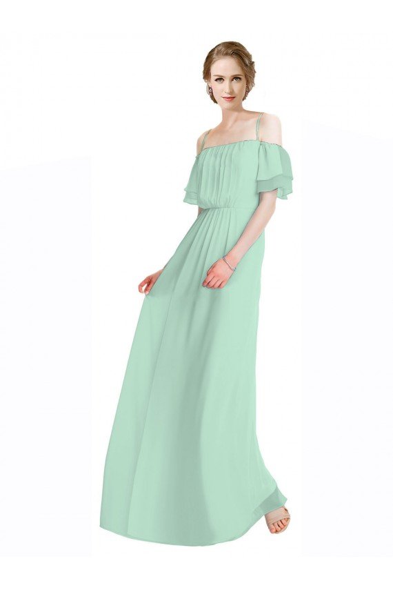 Spaghetti Straps Long Chiffon Off-The-Shoulder Bridesmaid Dress with Double Flounce Sleeves Sydney