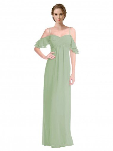 Long Chiffon Off-The-Shoulder Bridesmaid Dress with Double Flounce Sleeves Sydney