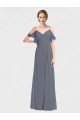 Long Chiffon Spaghetti Strap V-Neck Bridesmaid Dress with Off-The-Shoulder Flutter Sleeves Sydney