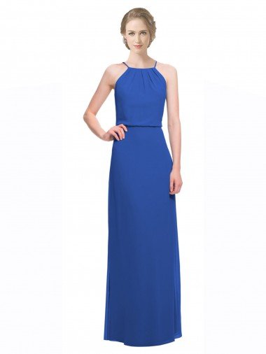Long Chiffon Spaghetti Strap Bridesmaid Dress with Blouson Top Sydney