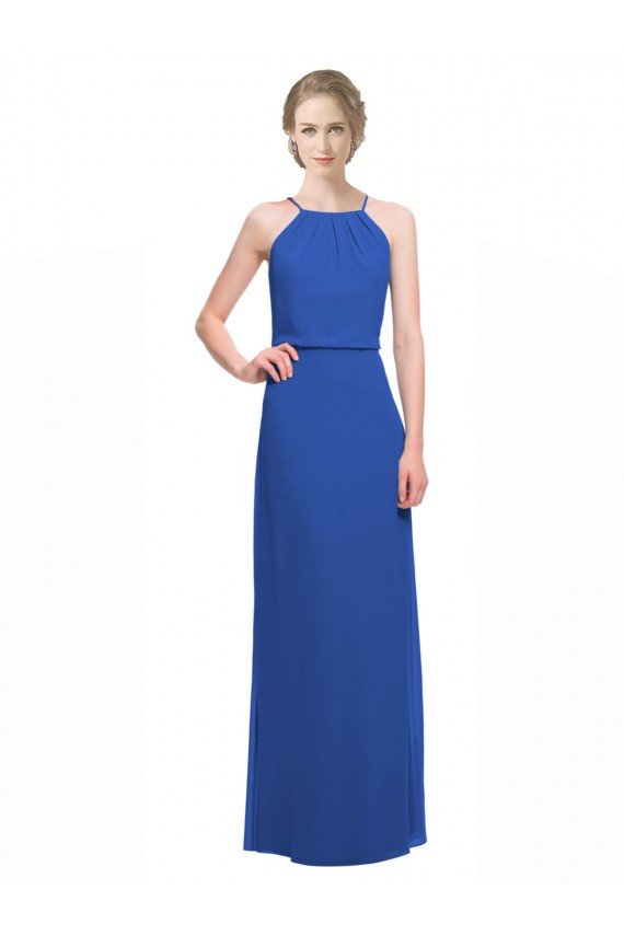 Long Chiffon Spaghetti Strap Bridesmaid Dress with Blouson Top Sydney