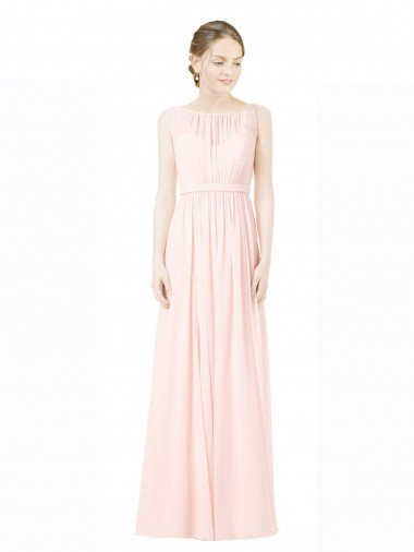 Long Chiffon Sleeveless Bridesmaid Dress with Sheer Illusion Top and V-Back Sydney