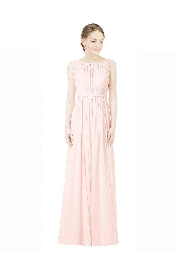 Long Chiffon Sleeveless Bridesmaid Dress with Sheer Illusion Top and V-Back Sydney