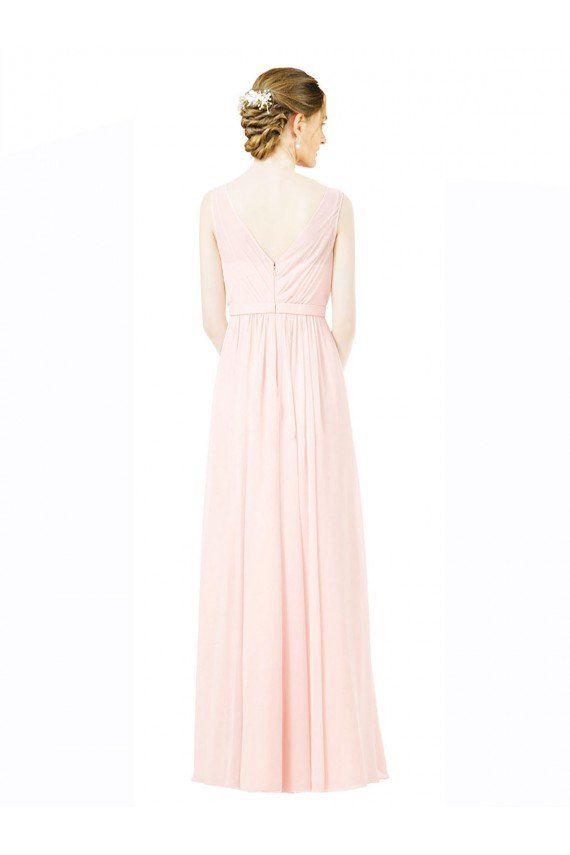Long Chiffon Sleeveless Bridesmaid Dress with Sheer Illusion Top and V-Back Sydney