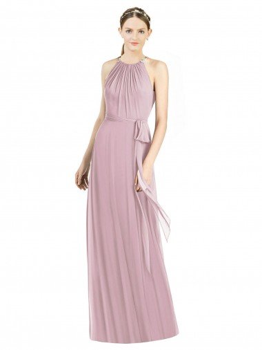 Shop Shirred Halter Neck Long Chiffon Bridesmaid Dress Sydney