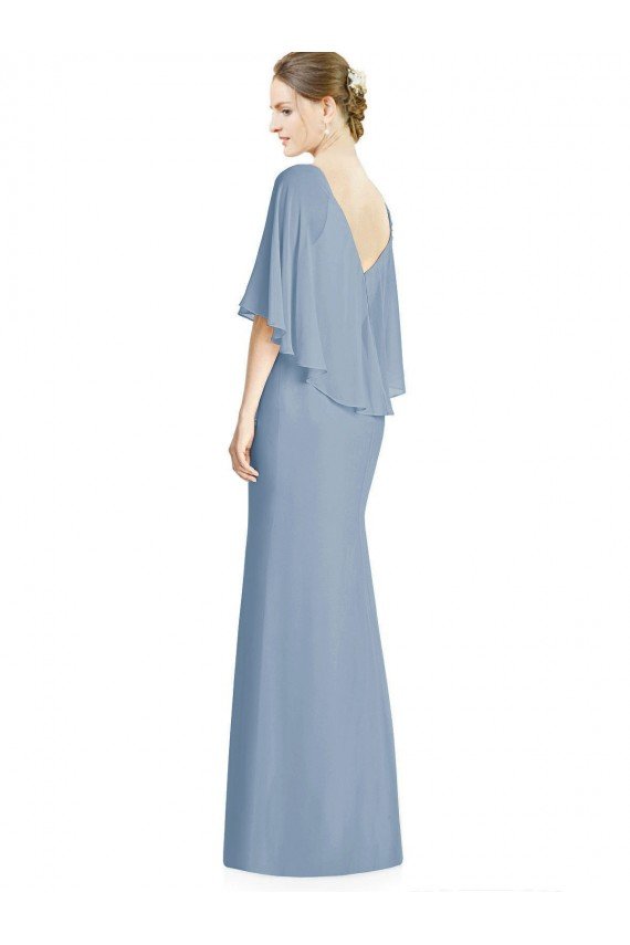 Shop V-Back Trumpet Chiffon Bridesmaid Dress with Draped Cape Overlay Sydney