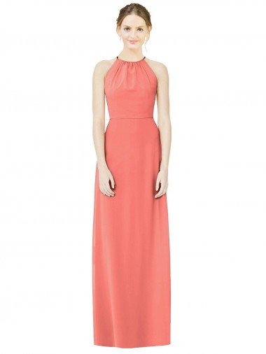 Open Back Shirred Halter Chiffon Bridesmaid Dress Sydney