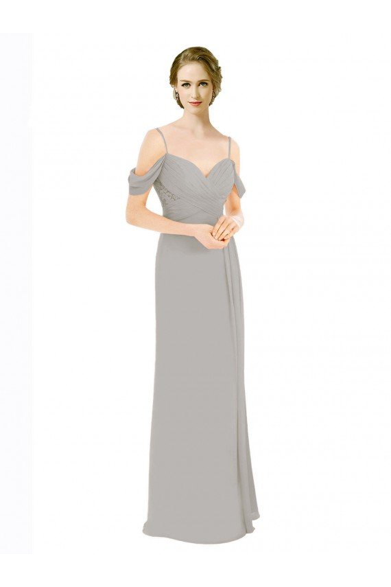 Shop Draped Cold Shoulder Chiffon Bridesmaid Dress with Pleated Wrap Bodice Sydney