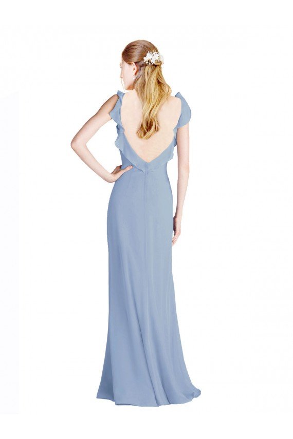 Fluted Chiffon Wrap Bridesmaid Dress with Ruffles V-Neck Sydney
