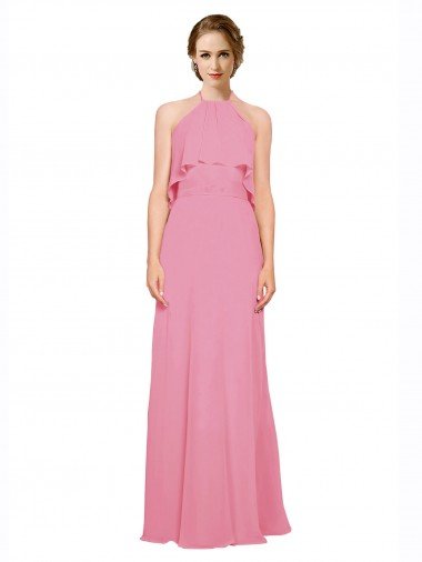 Ruffle Halter Neck A-Line Chiffon Bridesmaid Dress with Open Back Sydney