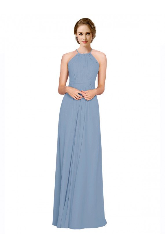 Pleated Halter Neckline A-Line Chiffon Bridesmaid with Criss Cross Back Sydney