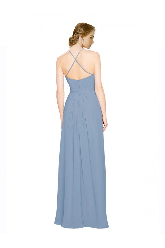 Pleated Halter Neckline A-Line Chiffon Bridesmaid with Criss Cross Back Sydney