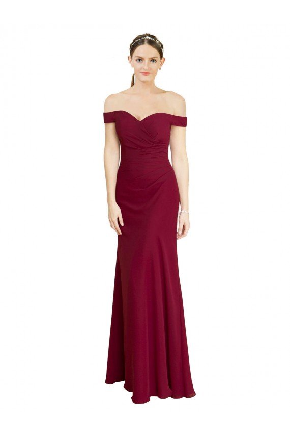 Shop Off the Shoulder Long Chiffon Bridesmaid Dress / Prom Dress with Pleats Sydney
