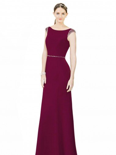 Shop Slim Chiffon Bridesmaid Dress with Embellished Capped Sleeves Sydney