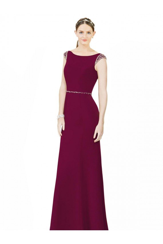 Slim Chiffon Bridesmaid Dress with Embellished Capped Sleeves Sydney