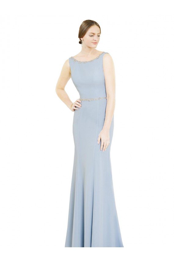 Full Length Chiffon Bridesmaid Dress with Sparkly Neckline and Belt Sydney