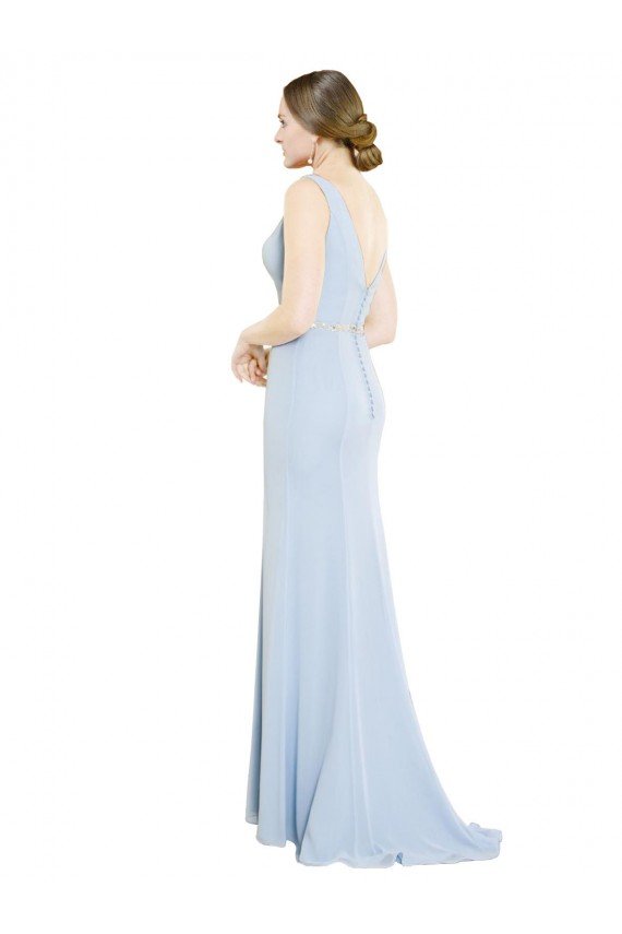 Full Length Chiffon Bridesmaid Dress with Sparkly Neckline and Belt Sydney