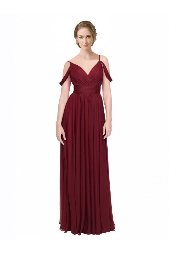 Shop Off the Shoulder V-Neck Petite Chiffon Bridesmaid Dress with Open Back Sydney