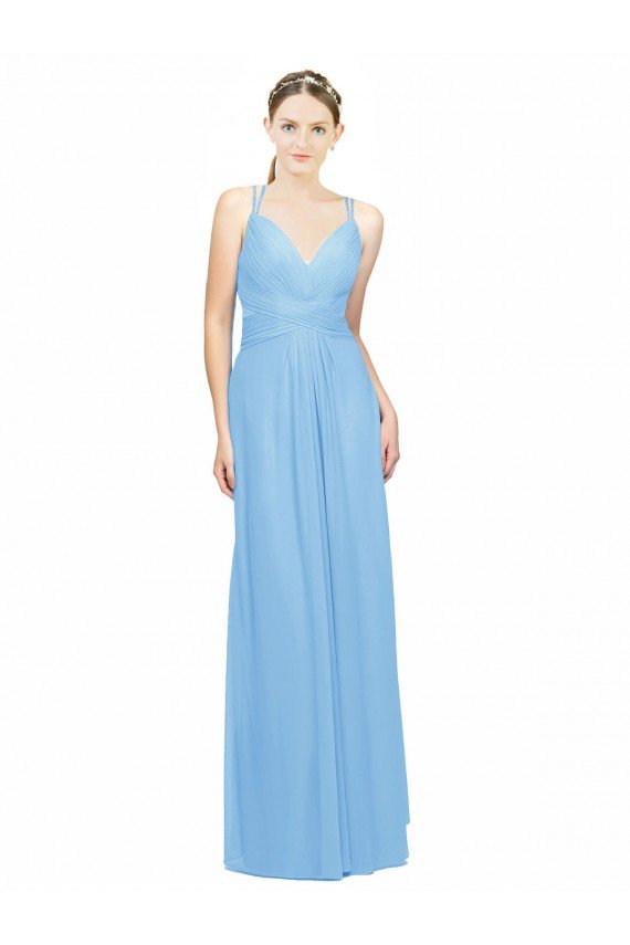 Double Straps Shoulder V-Neck Sheath Chiffon Bridesmaid Dress with Keyhole Back Sydney