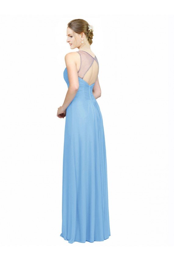 Double Straps Shoulder V-Neck Sheath Chiffon Bridesmaid Dress with Keyhole Back Sydney