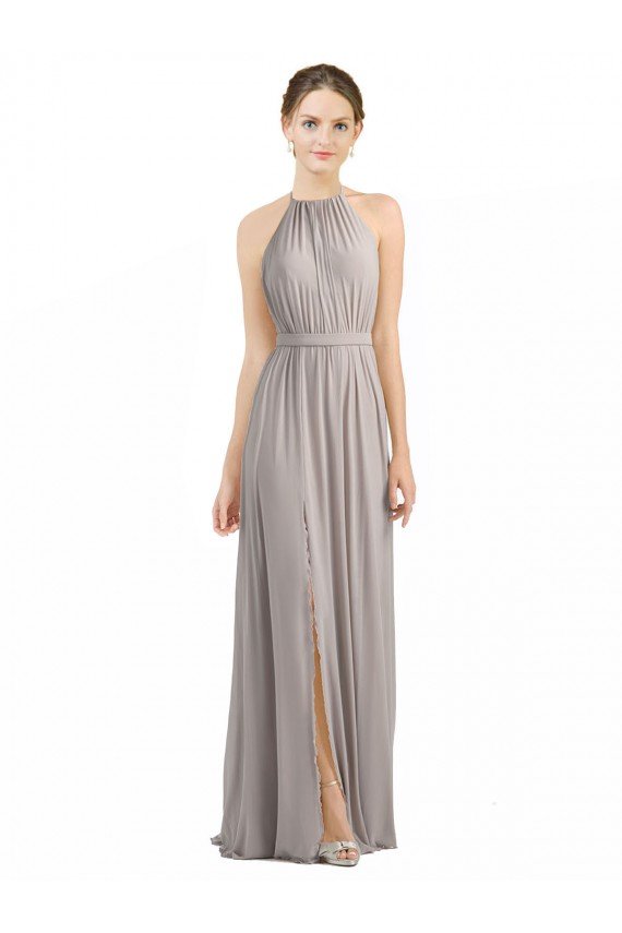 Shop Backless Halter Chiffon Bridesmaid Dress with Front Slit and Tie Open Back Sydney