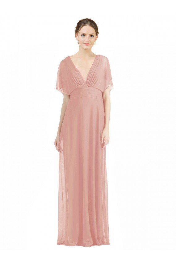 Shop Draped Short Sleeves Long Chiffon A-Line Bridesmaid Dress Sydney