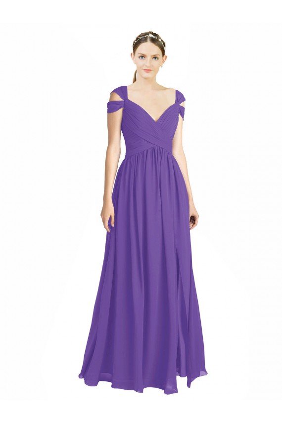 Shop Off the Shoulder Cap Sleeves Chiffon Bridesmaid Dress with Pleats Sydney