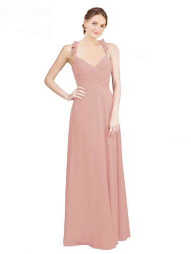 Ruched Sweetheart Halter Neckline Chiffon Bridesmaid Dress with Tie Open Back Sydney
