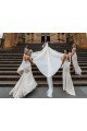 Shop Chiffon Long Champagne Evening Dress with Sexy High Slit and Front Ruffles Sydney