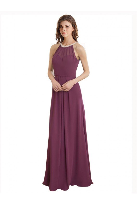 Shop High Neckline Long Chiffon Bridesmaid Dress with Beaded Trim Sydney