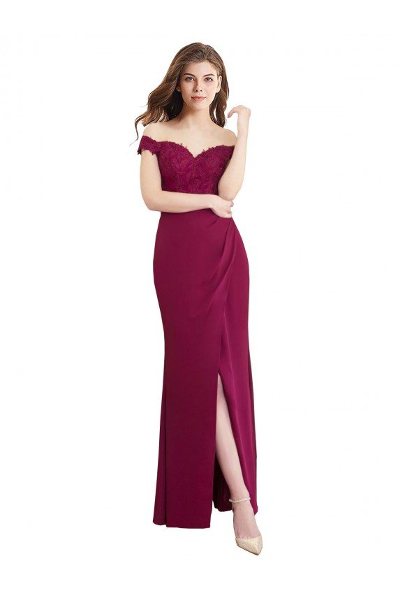 Shop Off the Shoulder Chiffon Bridesmaid Dress with Lace Appliques and Front Slit Sydney